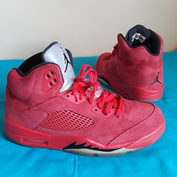 Nike Other - Nike Air Jordan 5 Retro Red Suede Black Size 10